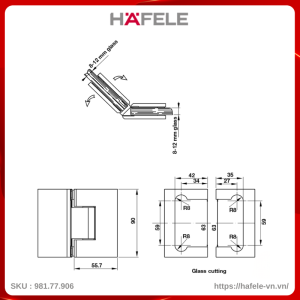 Bản Lề Phòng Tắm Kính 90º Hafele 981.77.906