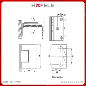 Bản Lề Phòng Tắm Kính 90º Hafele 981.77.908