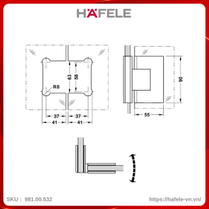 Bản Lề Phòng Tắm Kính - Kính 90º Hafele 981.00.532