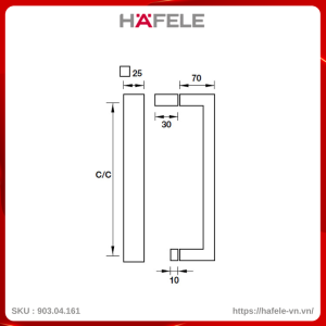Tay Nắm Phòng Tắm Kính C/C 450mm Hafele 903.04.161