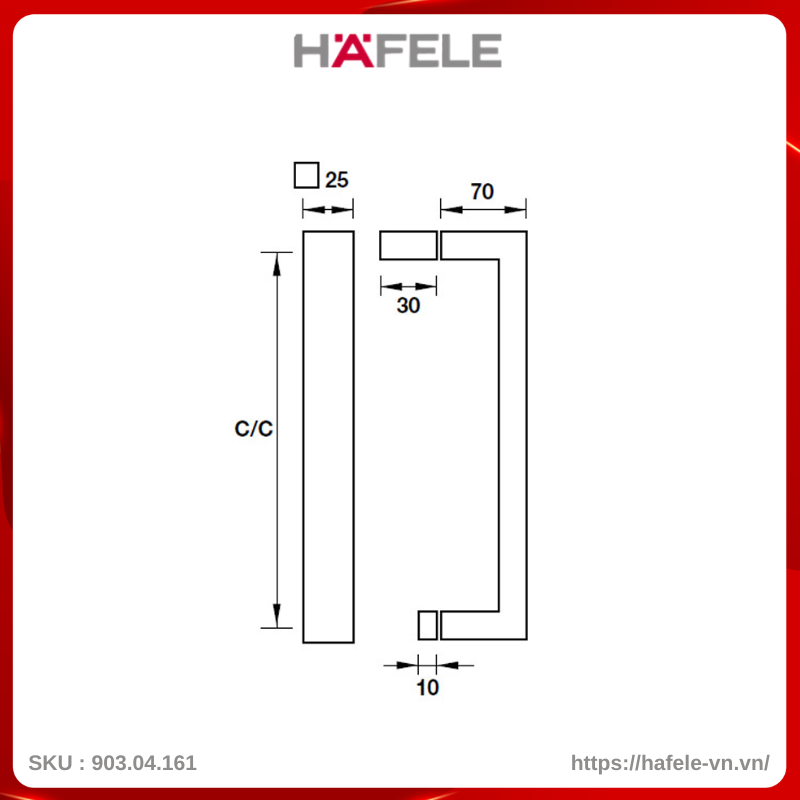 Tay Nắm Phòng Tắm Kính C/C 450mm Hafele 903.04.161