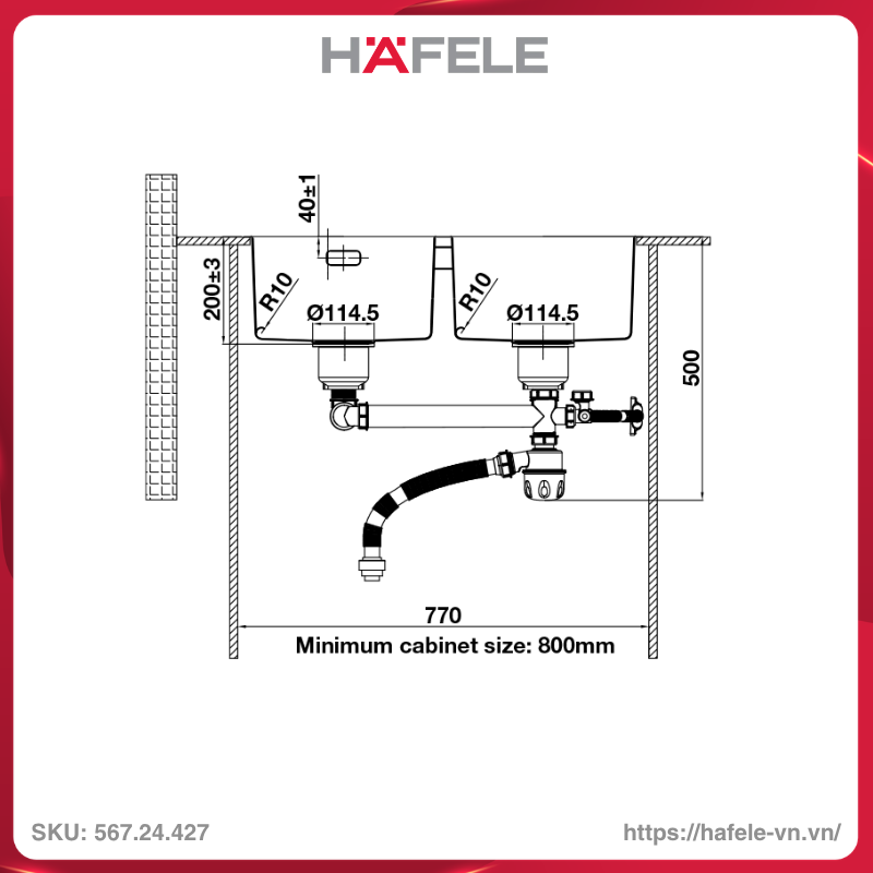 Chậu Rửa Chén Bát Inox HS24-SSN2S-750 Hafele 567.24.427 - Ảnh 5