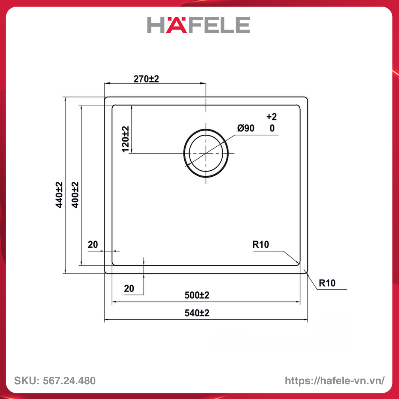 Chậu Rửa Chén Bát Inox WF R10 HS25-SSN1S-540 Hafele 567.24.480 - Ảnh 3