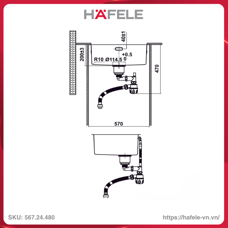 Chậu Rửa Chén Bát Inox WF R10 HS25-SSN1S-540 Hafele 567.24.480 - Ảnh 4