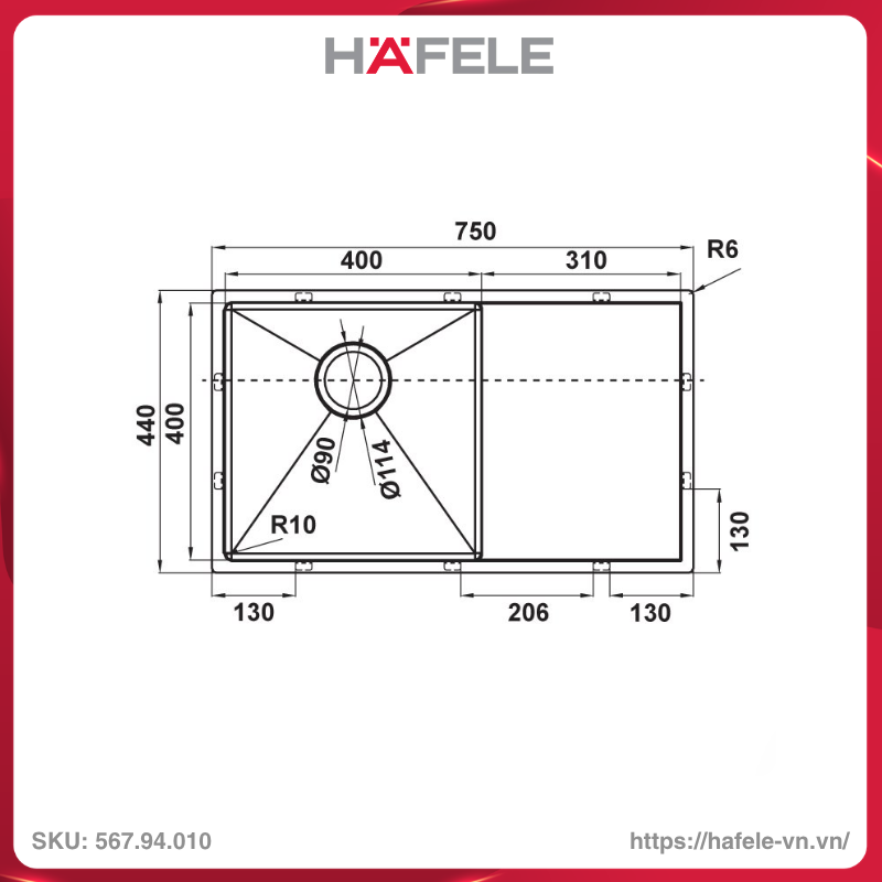 Chậu Rửa Inox HS21-SSD1S60 Hafele 567.94.010 - Ảnh 8