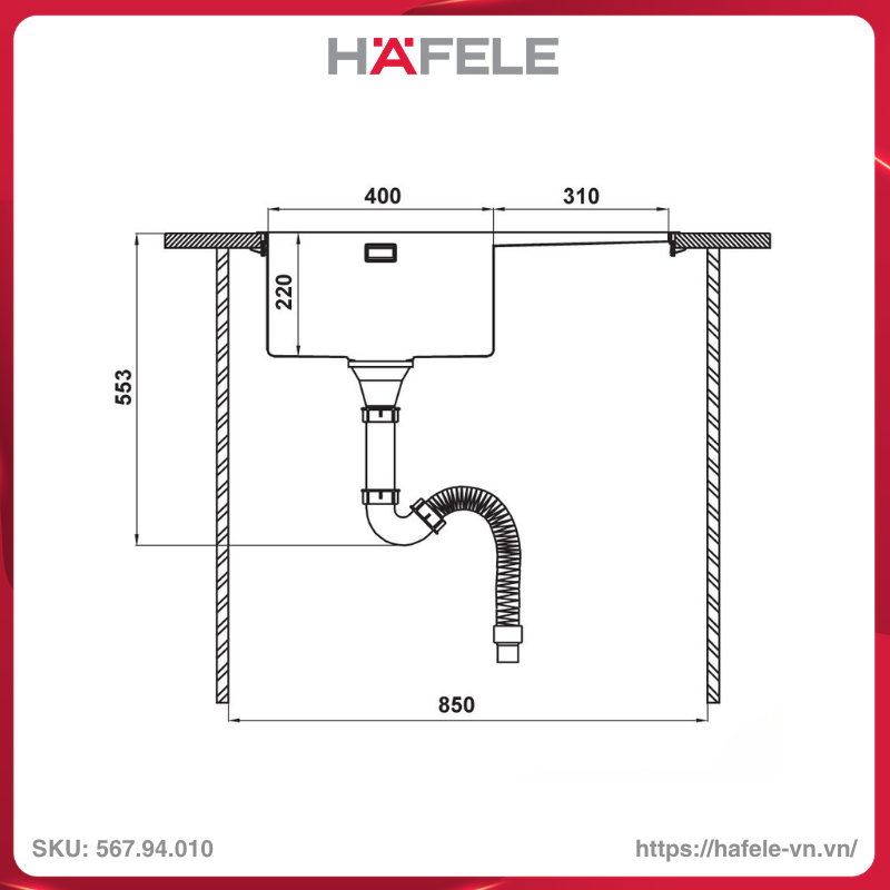 Chậu Rửa Inox HS21-SSD1S60 Hafele 567.94.010 - Ảnh 9