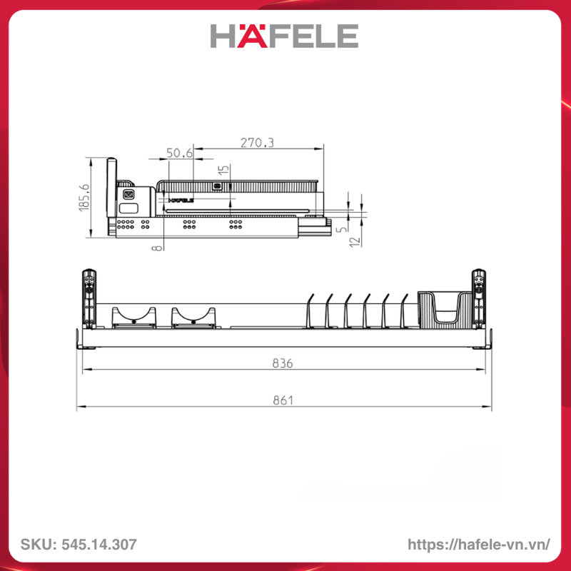 Rổ Kéo Trên Cho Bát Đĩa Dining Agent 700mm Hafele 545.14.307 - Ảnh 5