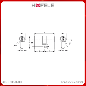 ruot-khoa-2-dau-chia-60mm-hafele-91696600